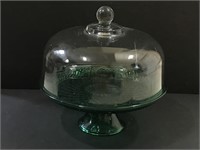 Beautiful Green Glass Cake Stand & Dome Cover