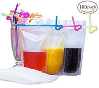 101 Pack Clear Drink Pouches Bags with Straws