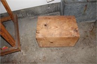Wooden homemade chest and wooden stand.