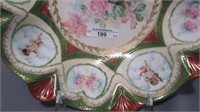 RS Prussia 10.5" satin floral bowl w/ domes