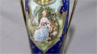 RV Germany 14" cobalt vase depicting Lady w/ Dog