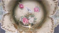RS Prussia 11" point & clover mold floral bowl