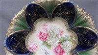 RS Prussia 10.5" cobalt dome floral bowl w/