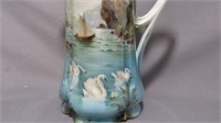RS Prussia 13" 2 scene tankard w/Swans and