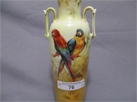 RS Poland 7.75" 2 handle vase w. Parrots.