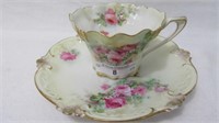 RS Poland floral coffee cup and plate w/ roses &