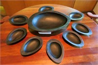 Carved wooden bowl set for 8