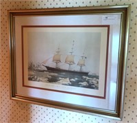 20" x 28" framed and matted print, "Clipper Ship