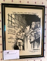12.5" x 9 3/4" Signed and dated cartoon, 1978