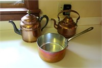 Lot, Copper pots and sauce pan