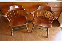 Pair of Harden solid cherry barrel chairs,