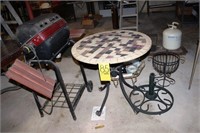 patio table, umbrella stand,