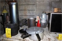 skillets, bean pot and outdoor light