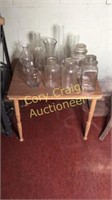 Wood Table With Assorted Clear Glass
