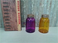 Mason Jars -- purple and amber- 6 inches tall