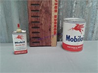 2 Mobil Oil cans-- one quart and handy oil