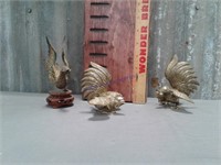 2 metal chickens--4" tall, metal goose--5" tall