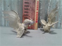 2 metal chickens, 6.5" and 8" tall