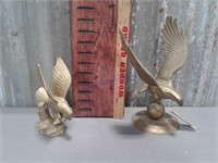 Pair of brass eagles, 10" and 7" tall