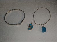 Sterling Silver & Turquoise Bracelets/Pendant Lot