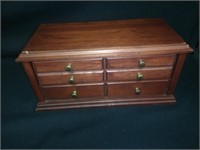 Hinged Top Cherry Wood Jewelry Box Full of Jewelry