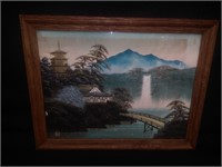 Vintage Framed Oriental Painting On Cloth