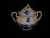 Antique Neapolitan Flow Blue Sugar Bowl with Lid