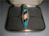 Native American Style Turquoise/Bone Sterling Ring