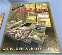 Tin wall hanger advertising Genuine Heddon rods, r