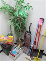 1 lot of misc cleaning items: 2 Hoover vacs, mops,
