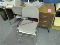 3 drawer metal desk 60"x30" w/ 2 chairs (1 broken)