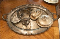 Silver Plate, Serving Tray, Butter Dish, etc
