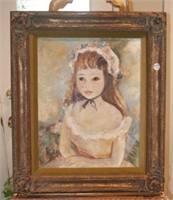 Framed Art, Little Girl Artist E. Van Court Oil