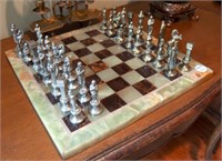 Marble Base Chess Set with Pewter figures