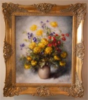 Framed Art, Flowers Artist Pierre Sorel, Oil on