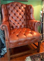 Button & Tufted Leather Wingback Chair