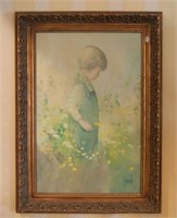 Framed Art, Little Boy 37" x 27" Oil on Canvas