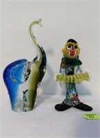 MURANO ART GLASS ELEPHANT AND CLOWN