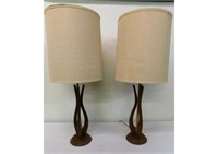 PAIR - M/C WALNUT TABLE LAMPS