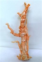 ANTIQUE CORAL BRANCH GUANYIN CARVING