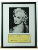 Mae West Framed Signed Photo and Check