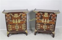Pair of Asian Multi-Drawer Side Cabinets