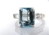 Lady's Platinum Aquamarine, Diamond Fashion Ring