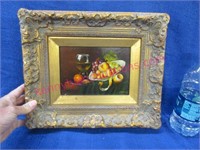 small european framed fruit & wine painting