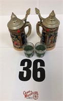 2 Beer Steins and 2 shot glasses