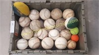 Tote Of Softballs, Tennis Balls, Small Footballs