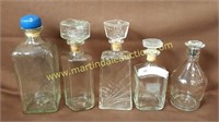 5 Clear Glass Liquor Bottles