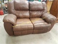 Brown Pleather Double Recliner Love Seat