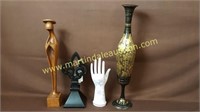 Decorative Lot - Wooden Madona, Metal Vase