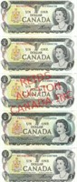 SET OF 5 CANADIAN UNCIRCULATED $1.00 NOTES